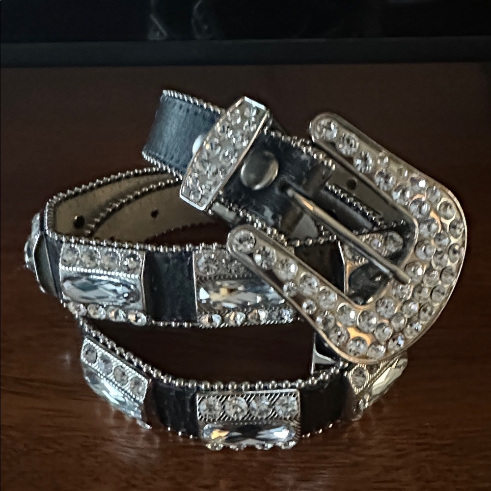 42 inch Elegant Black Leather Rhinestone Belt